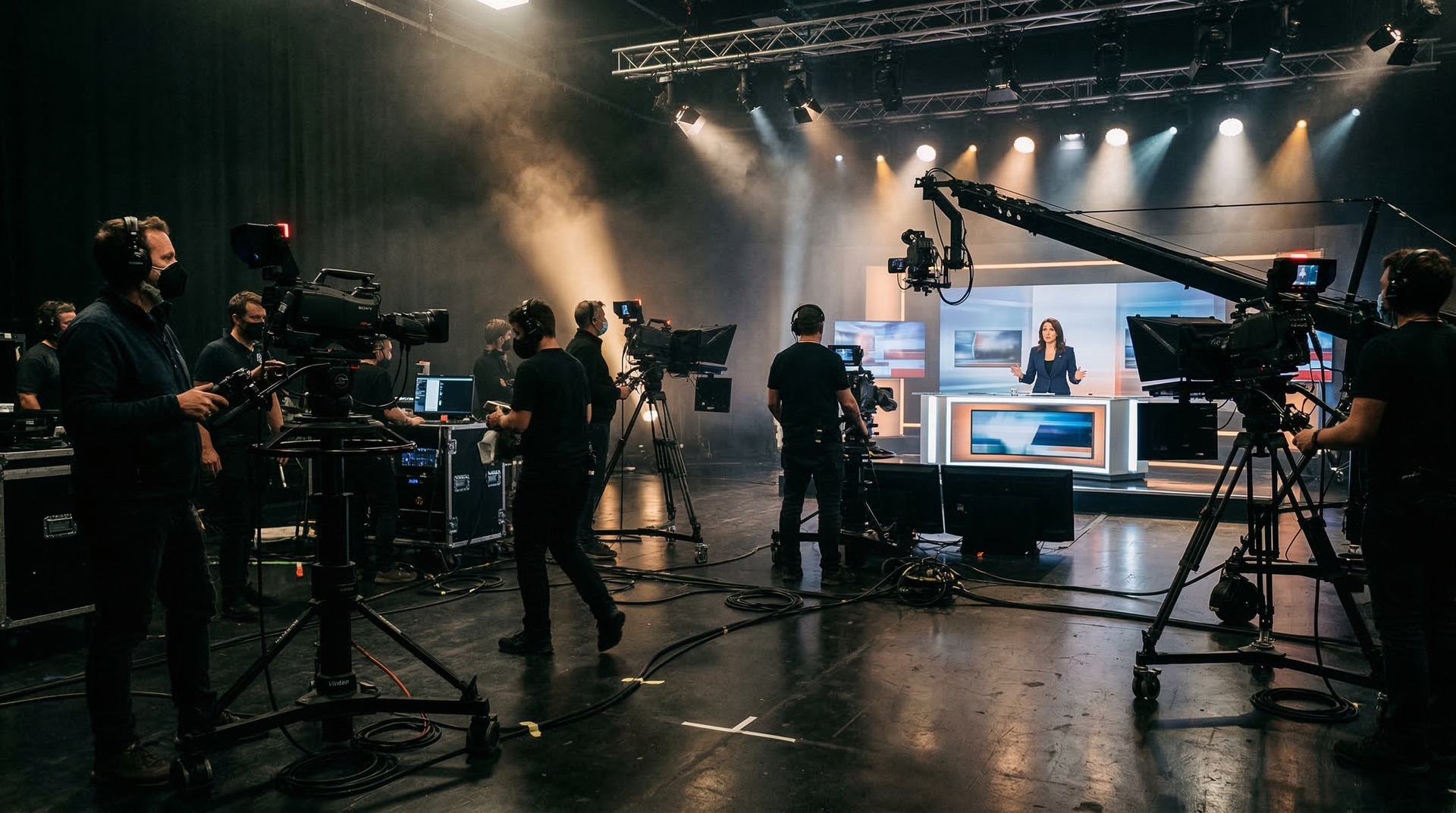 Live broadcast studio floor during production